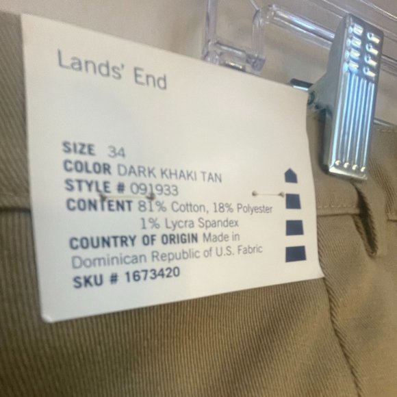 Khaki Lands' End Men Pleated Front Pants Size 34 NWT - Picture 3 of 3